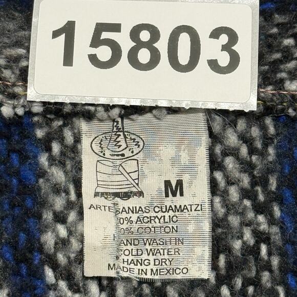 Baja Hoodie Mens Medium Blue Black Striped Drug Rug Tapestry Pullover Hippie - Picture 8 of 8